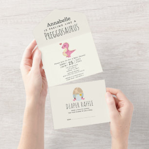 Preggosaurus Cute Funny Dinosaur Girl Baby Shower  All In One Invitation