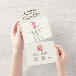 Preggosaurus Cute Funny Dinosaur Girl Baby shower All In One Invitation