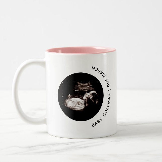 Pregnancy Announcement Baby Boy Sonogram Photo Two-Tone Coffee Mug (Left)