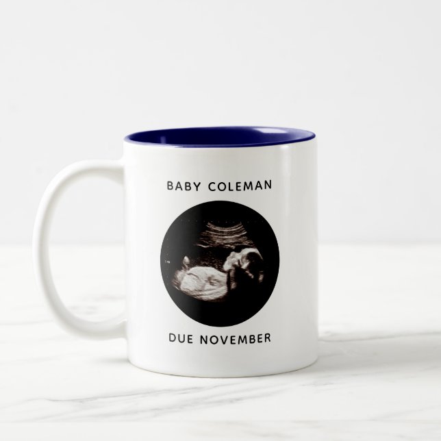 Pregnancy Announcement Baby Boy Sonogram Photo Two-Tone Coffee Mug (Left)