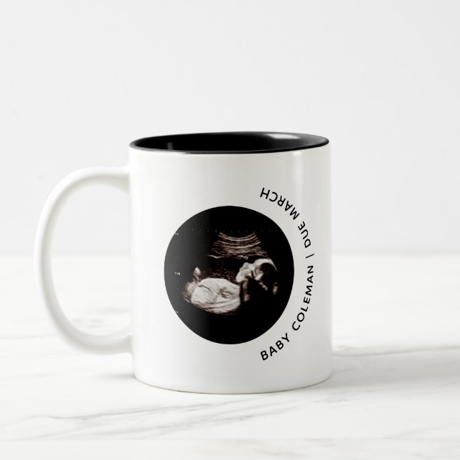 Pregnancy Announcement Baby Sonogram Photo Two-Tone Coffee Mug (Left)