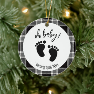 Pregnancy Announcement Black Tartan Christmas Ceramic Ornament