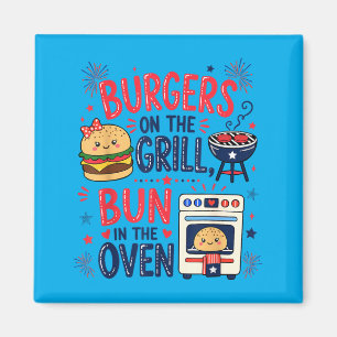 Pregnancy Announcement Burgers On The Grill Bun In Magnet