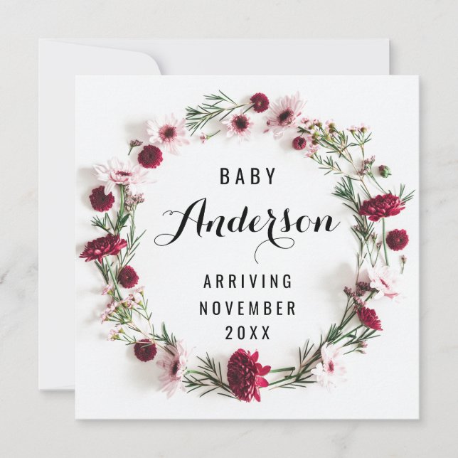 Pregnancy Announcement - Burgundy Floral Wreath (Front)