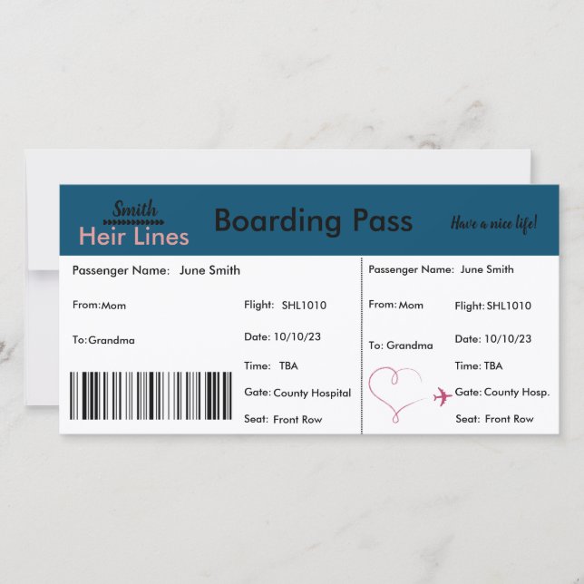 Pregnancy Announcement Card Travel Themed (Front)