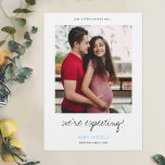 Pregnancy Announcement Card with Photo<br><div class="desc">This simple, fresh modern photo custom pregnancy announcement card template features a lively, warm handwriting script beneath your photo. We've chosen standard sharp corners as the default card shape, but rounded corners also work wonderfully with this design, so try both looks in editing mode and see which strikes your fancy!...</div>