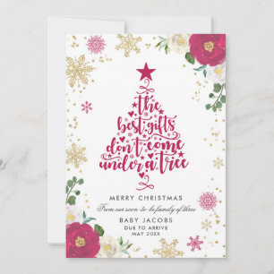 Pregnancy Announcement Christmas Card Floral Frame