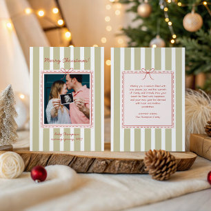 Pregnancy Announcement Christmas Photo Bow Stripes
