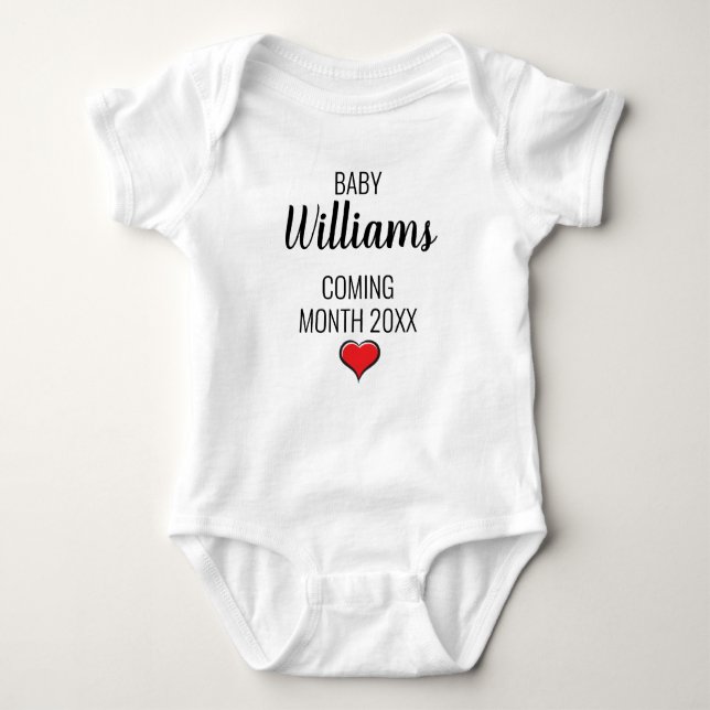 Pregnancy Announcement, Coming Soon with Name Date Baby Bodysuit (Front)