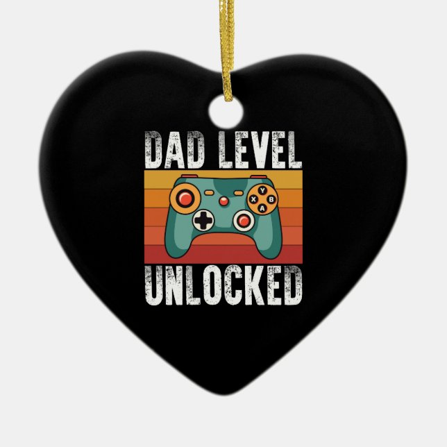 Pregnancy Announcement Dad Level Unlocked New Dad Ceramic Ornament (Front)