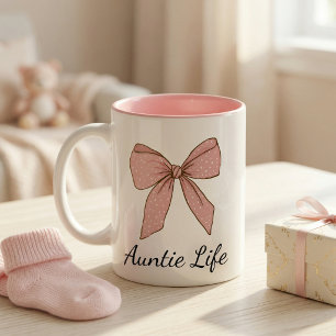 Pregnancy Announcement Gift For Aunt Bow Two-Tone Coffee Mug