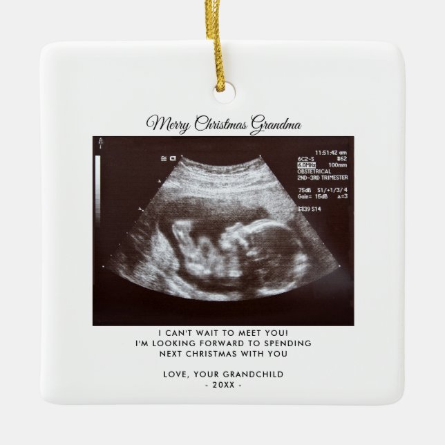 Pregnancy Announcement Grandma Christmas Holiday Ceramic Ornament (Front)