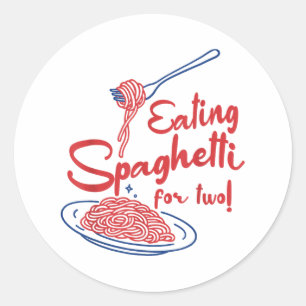 Pregnancy Announcement Italian Mum Eating Spaghett Classic Round Sticker