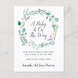 Pregnancy Announcement Pink Green Floral Wreath