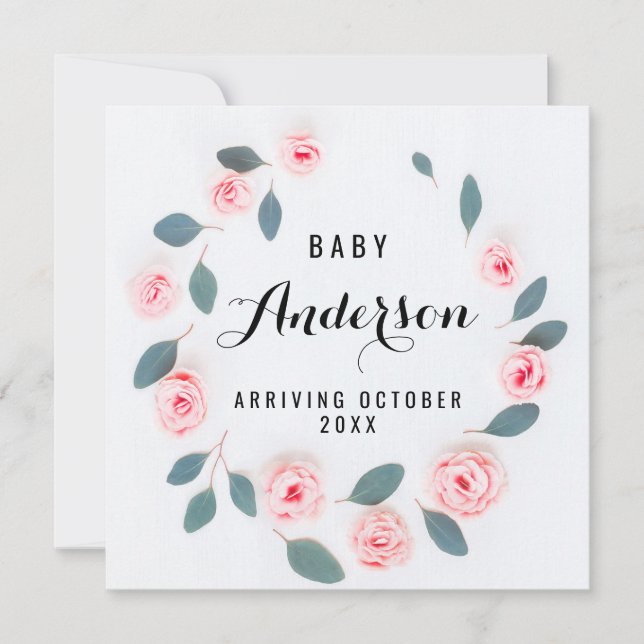 Pregnancy Announcement - Pink Greenery Wreath (Front)