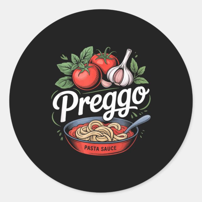 Pregnancy Announcement Prego Pasta Sauce Funny Pre Classic Round Sticker (Front)