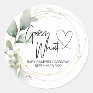Pregnancy Announcement Reveal Guess What Baby Classic Round Sticker