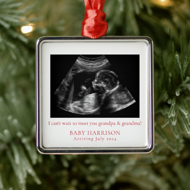 Pregnancy Announcement Ultrasound Photo Christmas Metal Ornament (Tree)