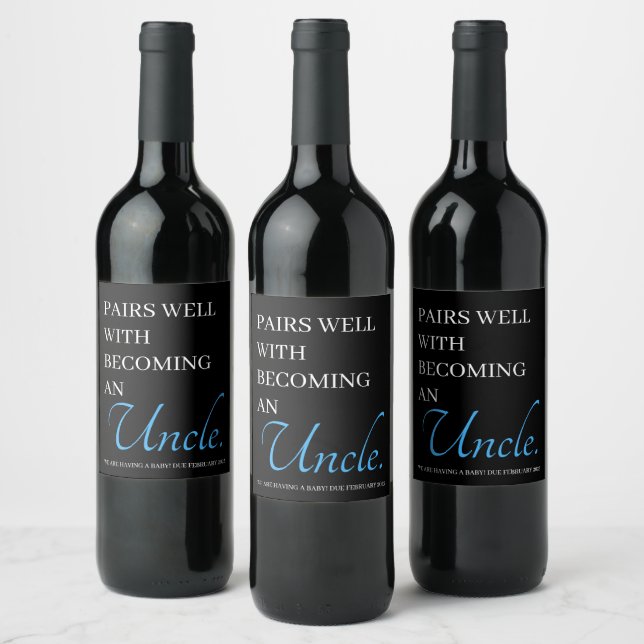 Pregnancy Announcement Uncle Wine Label (Bottles)