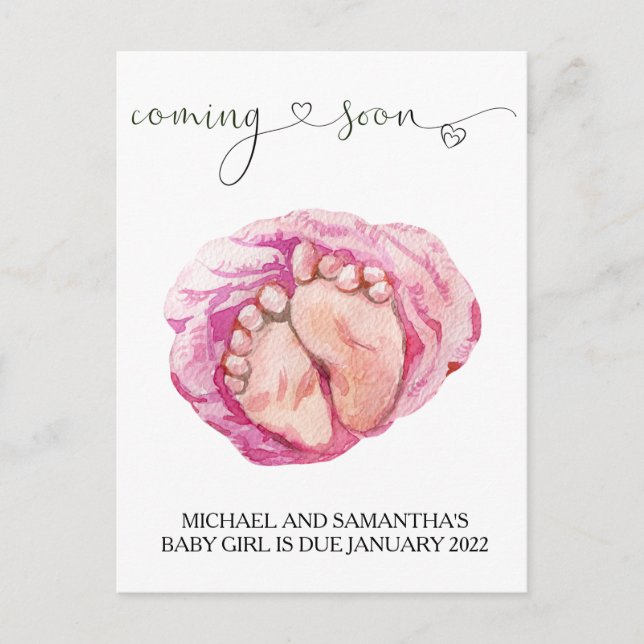Pregnancy Announcement watercolor Baby Infant Girl Postcard (Front)