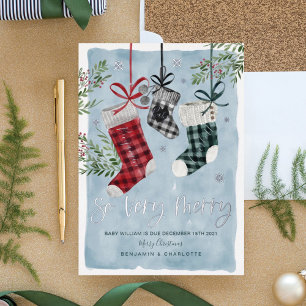 Pregnancy Announcement Watercolor Family Stockings