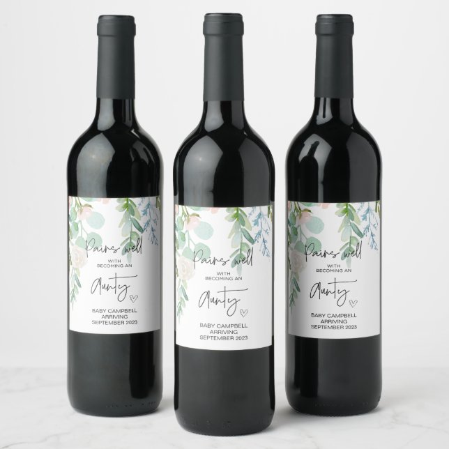 Pregnancy Baby Announcement Aunt to Be New Aunty W Wine Label (Bottles)
