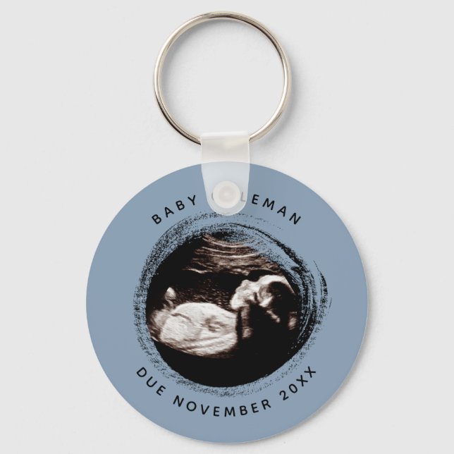 Pregnancy Baby Boy Sonogram Ultrasound Photo Blue Key Ring (Front)