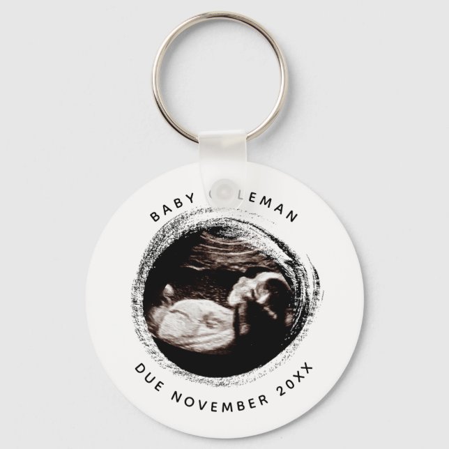 Pregnancy Baby Sonogram Ultrasound Photo Due Date Key Ring (Front)