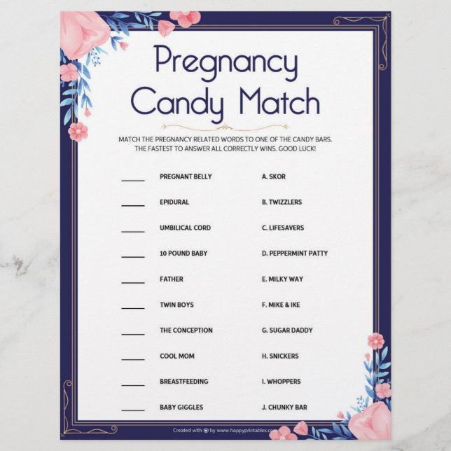 Pregnancy Candy Match [Floral Frame] Custom Letterhead (Front)