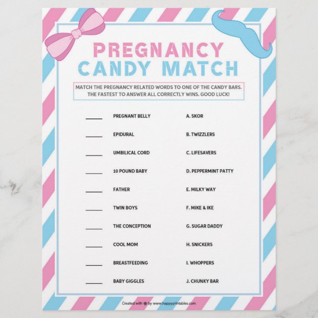 Pregnancy Candy Match [Gender Surprise] Custom Letterhead (Front)