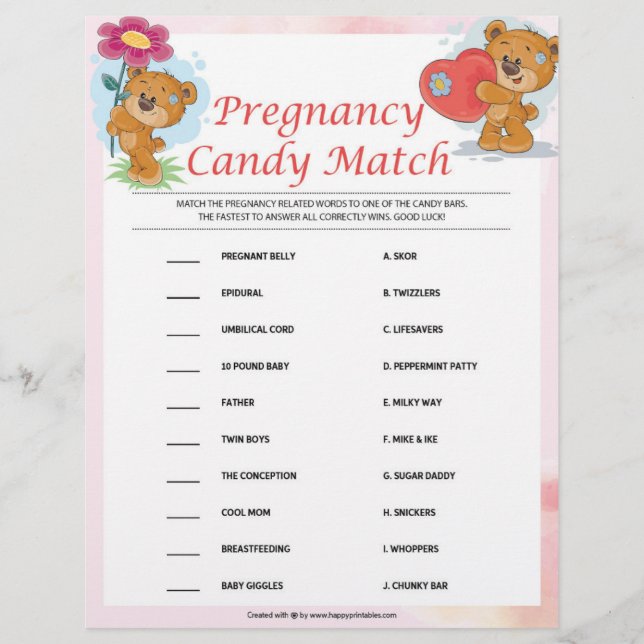 Pregnancy Candy Match [Teddy Bears] Custom Letterhead (Front)