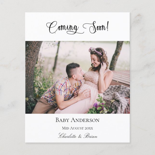 Pregnancy coming soon photo budget announcement flyer (Front)