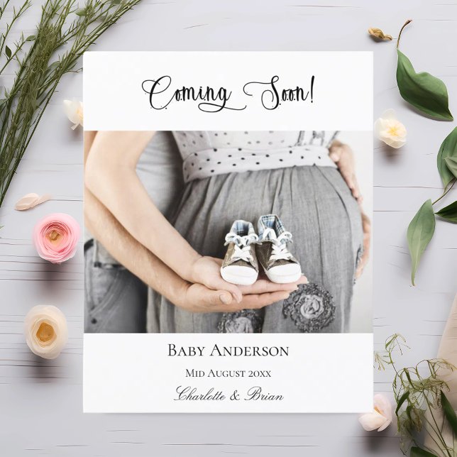 Pregnancy coming soon photo budget announcement flyer (Creator Uploaded)