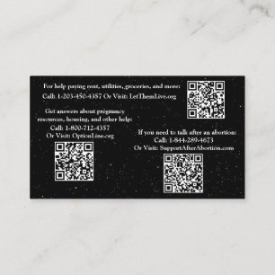 Pregnancy help and after abortion info card