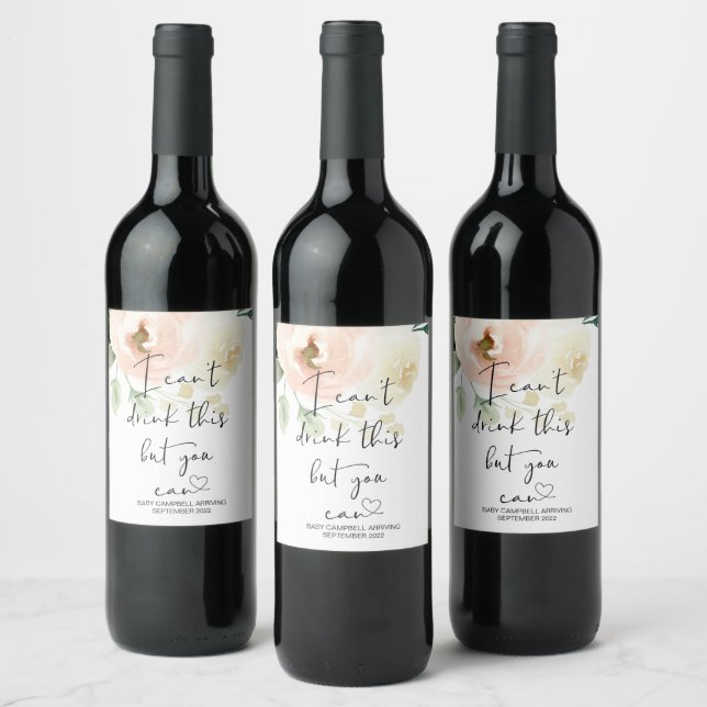 Pregnancy I Can't Drink This Baby Reveal Cute Wine Label (Bottles)