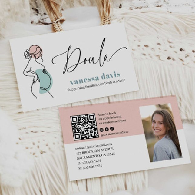 PREGNANCY LINE ART DOULA BIRTH WORKER QRCODE PHOTO BUSINESS CARD (Creator Uploaded)