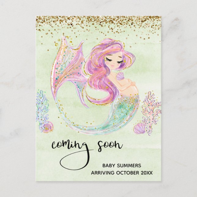Pregnancy Mermaid Coming Soon Announcement  Postcard (Front)