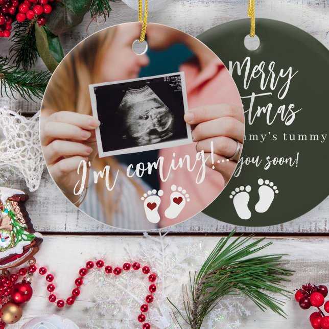 Pregnancy Merry Christmas baby ultrasound photo Ceramic Ornament (Creator Uploaded)