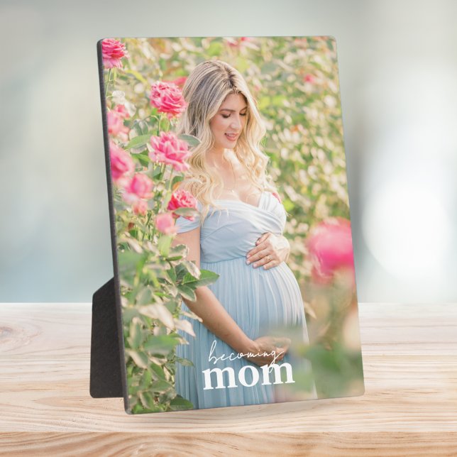 Pregnancy Photo Gift Modern Stylish Becoming Mum  Plaque (Creator Uploaded)