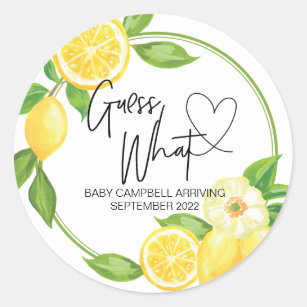Pregnancy Reveal Guess What Baby Lemon Summer Classic Round Sticker