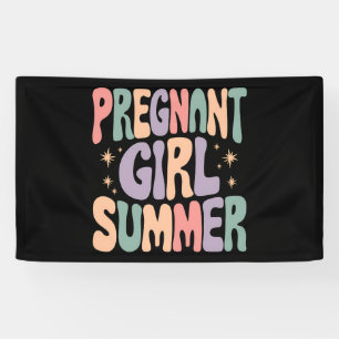 Pregnancy Reveal Pregnant Girl Summer Baby Shower  Banner