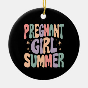 Pregnancy Reveal Pregnant Girl Summer Baby Shower  Ceramic Ornament