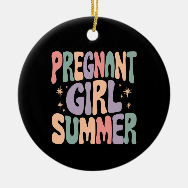 Pregnancy Reveal Pregnant Girl Summer Baby Shower  Ceramic Ornament (Front)