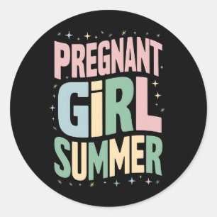 Pregnancy Reveal Pregnant Girl Summer Baby Shower  Classic Round Sticker