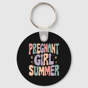 Pregnancy Reveal Pregnant Girl Summer Baby Shower  Key Ring