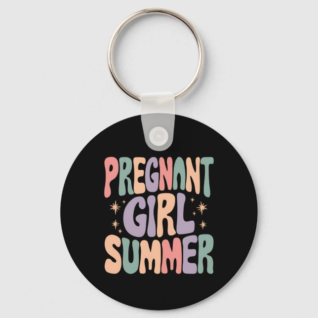 Pregnancy Reveal Pregnant Girl Summer Baby Shower  Key Ring (Front)