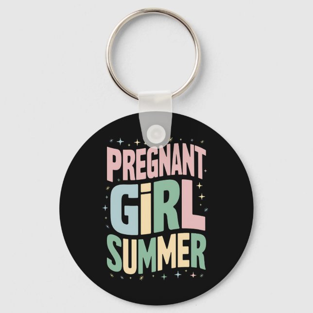 Pregnancy Reveal Pregnant Girl Summer Baby Shower  Key Ring (Front)