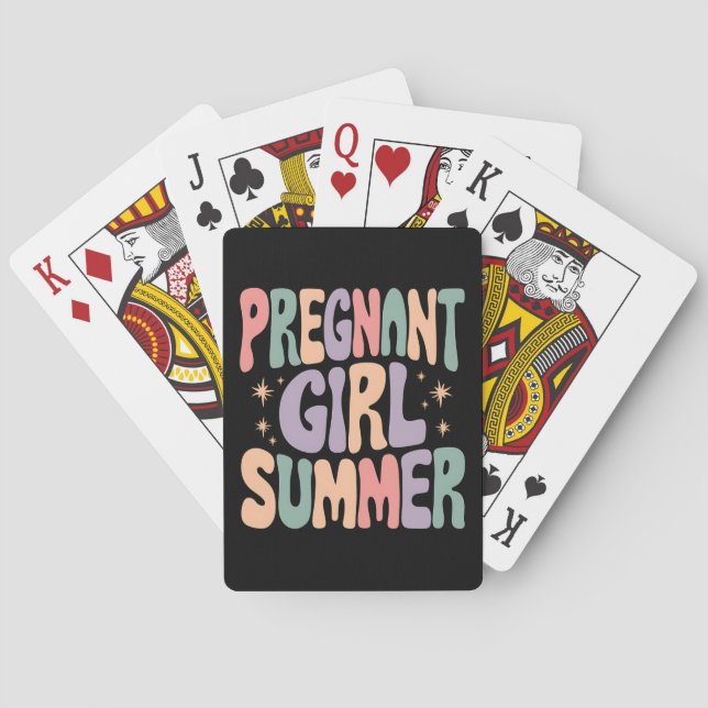 Pregnancy Reveal Pregnant Girl Summer Baby Shower  Playing Cards (Back)