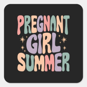 Pregnancy Reveal Pregnant Girl Summer Baby Shower  Square Sticker