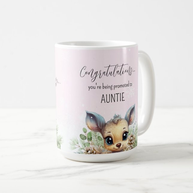 Pregnancy Reveal Promoted to Auntie Little Deer Coffee Mug (Front Right)